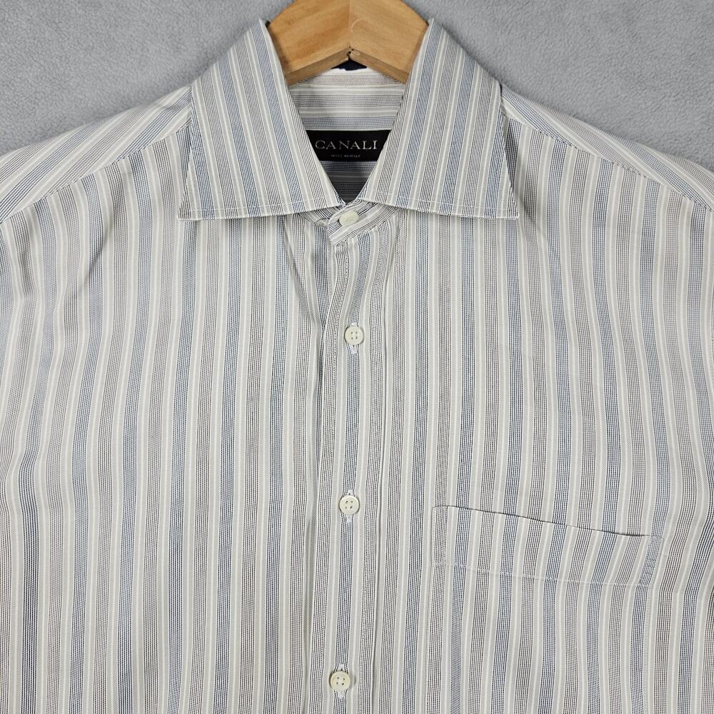 Canali Dress Shirt Mens 15.5/39 Brown Tan Striped Button Up Office Italy Wedding